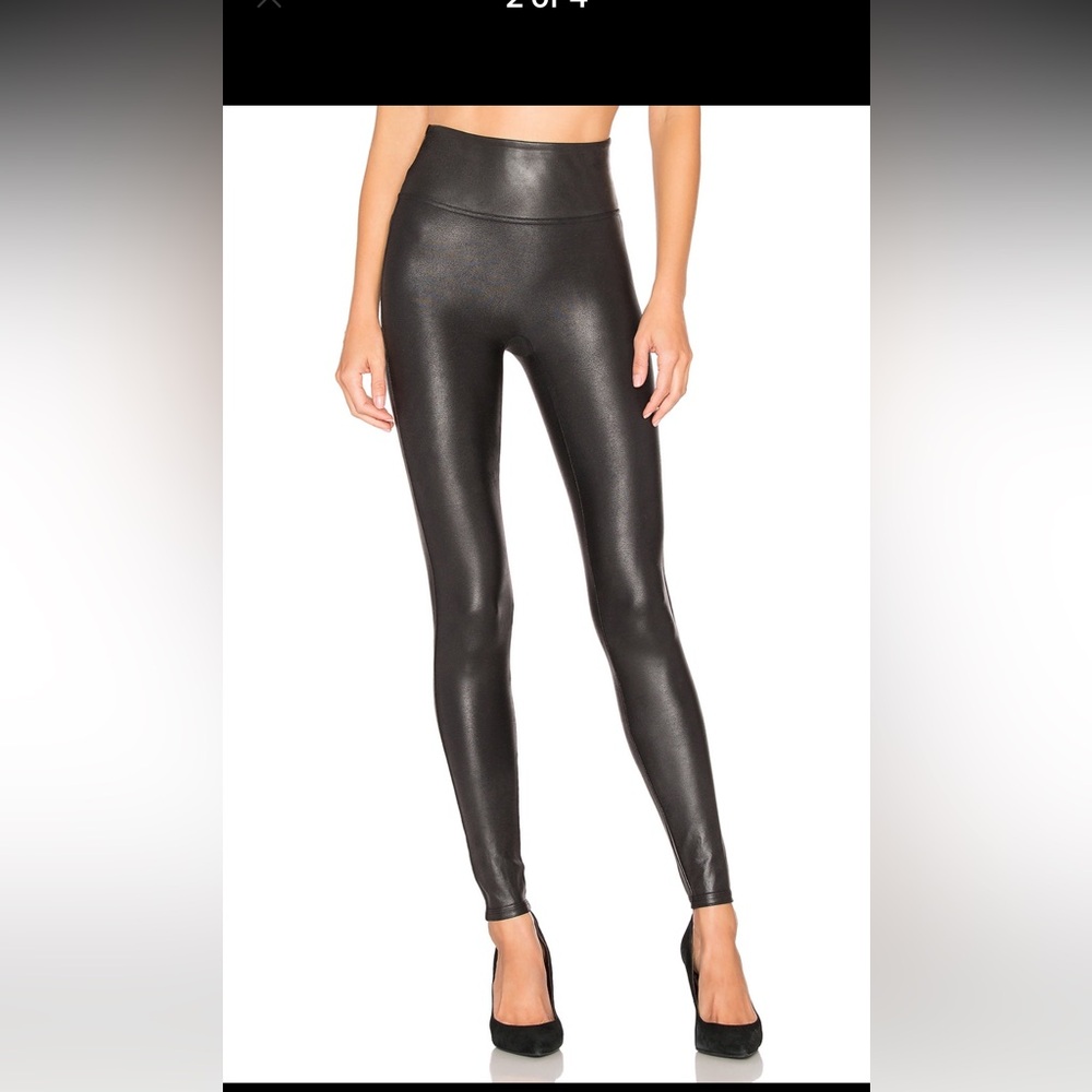 Faux Leather High-Waist Leggings - Black by Spanx. Size small.